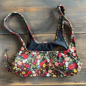 Juniors' Ribbed Tunneled Side-Tie Bralette Bikini Top Xhilaration Floral Print